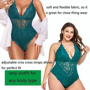 Women Snap Crotch Lingerie Sexy Lace Bodysuit Deep V Teddy One Piece Lace Babydo